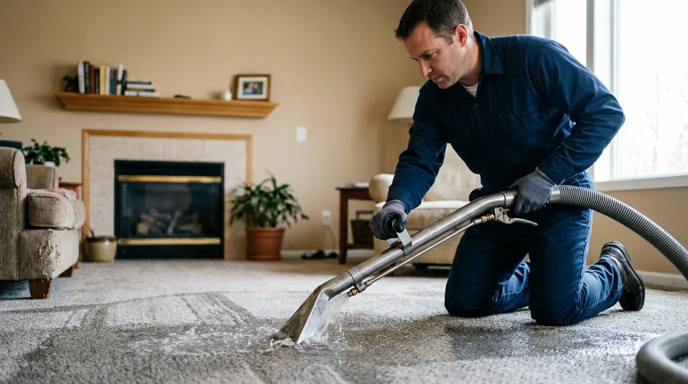 Water damage restoration technician working near Campbell, TX